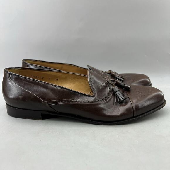 Santoni Classico Tassel Loafers Men Size 14 D US, 13 UK Brown Dress Italy Shoes